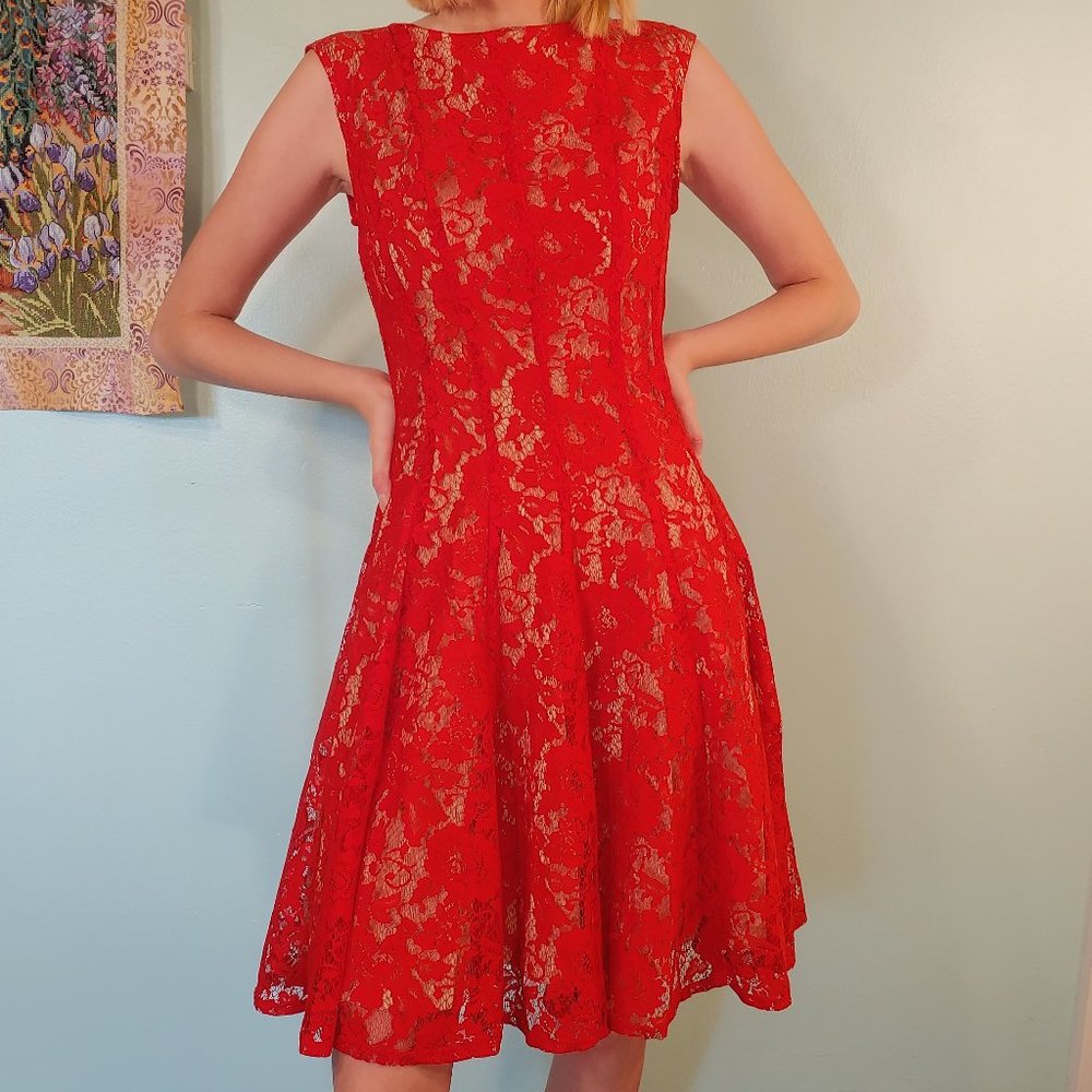 Red Lace Midi Dress
